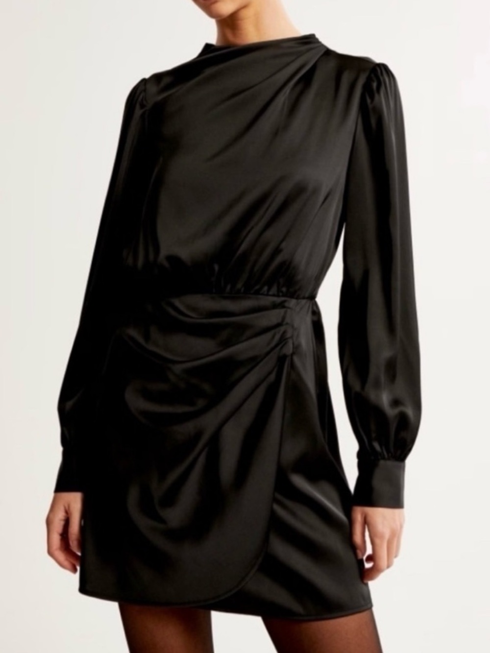 Abercrombie Black Satin Long-Sleeve Mini Dress
